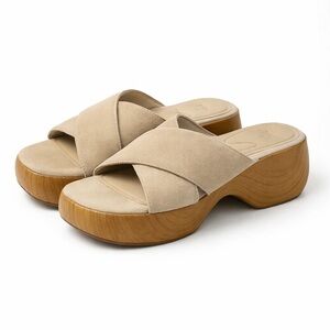 👡ZARA Platform Slide Sandals – Beige Suede | Size 39